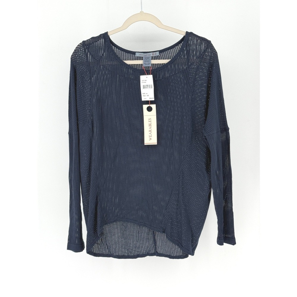 New Blue Mesh Top y2k Sheer Layers Long Sleeve XS‎ Resortwear Beach Summer Pool